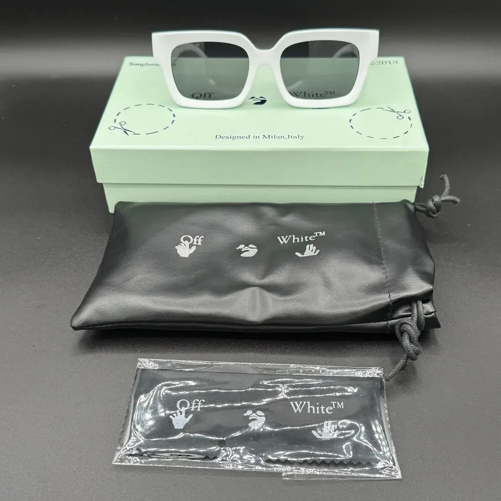 Off-White White Square Sunglasses Black Arrow Logo Unisex Box Pouch Cloth